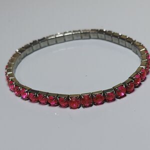 Bracelet Tennis Pink Rhinestones Stretch
